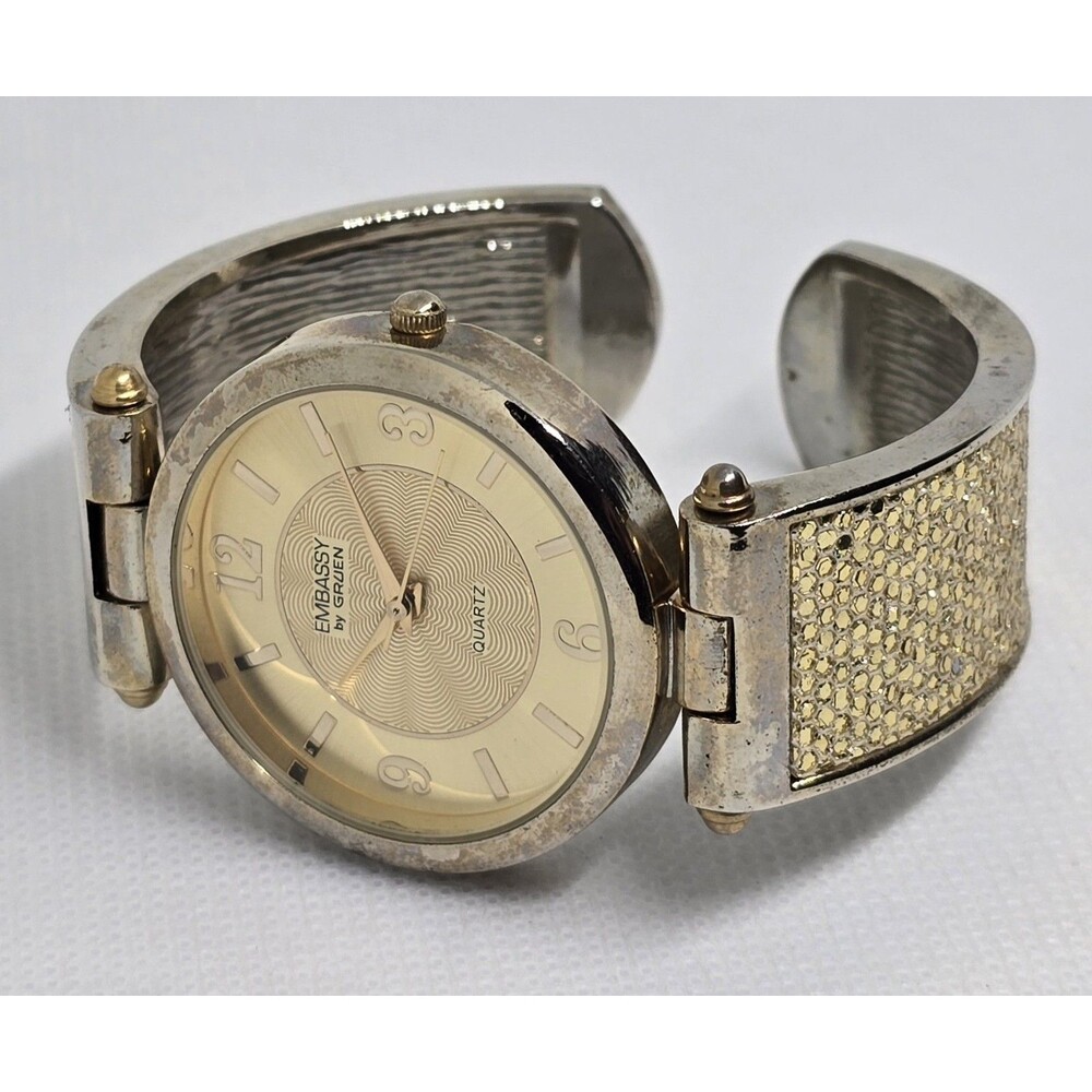 Women's Embassy by Gruen Elegant Gold Tone Dial Case Cuff Bracelet Watch 13 - Picture 6 of 8